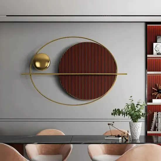 Picture of Modern Oval Geometric Metal Wall Decor Art Brown Metal Hanging Accents For Living Room