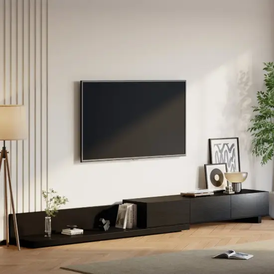 Crator 120 cm - 250 cm Black Extendable TV Unit with 3 Drawers