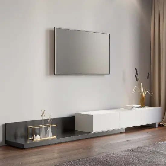 Crator 120 cm - 250 cm Black & White Extendable TV Unit with 3 Drawers