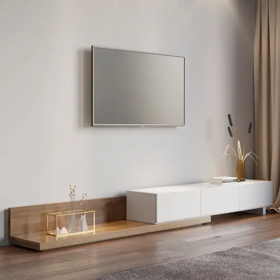 Crator 120 - 250 cm Walnut & White Extendable TV Unit with 3 Drawers – 280cm