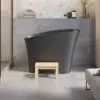 1200 mm Modern Oblique Deep Freestanding Matt Black Stone Resin Japanese Soaking Bath