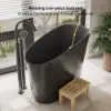 1200 mm Modern Oblique Deep Freestanding Matt Black Stone Resin Japanese Soaking Bath