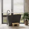 1200 mm Modern Oblique Deep Freestanding Matt Black Stone Resin Japanese Soaking Bath