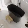 1200 mm Modern Oblique Deep Freestanding Matt Black Stone Resin Japanese Soaking Bath