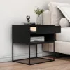 Black Modern Bedside Table with Drawer and Black Metal Base