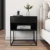 Black Modern Bedside Table with Drawer and Black Metal Base