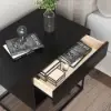 Black Modern Bedside Table with Drawer and Black Metal Base