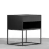 Black Modern Bedside Table with Drawer and Black Metal Base