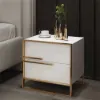 Cylina Modern 2 Drawers White Lacquer Bedside Table Square Bedside Table in Gold, Left