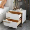 Cylina Modern 2 Drawers White Lacquer Bedside Table Square Bedside Table in Gold, Left