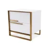 Cylina Modern 2 Drawers White Lacquer Bedside Table Square Bedside Table in Gold, Left