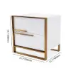 Cylina Modern 2 Drawers White Lacquer Bedside Table Square Bedside Table in Gold, Left