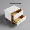 Cylina Modern 2 Drawers White Lacquer Bedside Table Square Bedside Table in Gold, Left