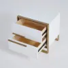 Cylina Modern 2 Drawers White Lacquer Bedside Table Square Bedside Table in Gold, Left