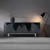 Modern 180 cm Glossy Black Wood Sideboard with Cabinets & Adjustable Shelves – Buffet Kitchen Cabinet
