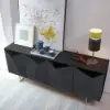 Modern 180 cm Glossy Black Wood Sideboard with Cabinets & Adjustable Shelves – Buffet Kitchen Cabinet