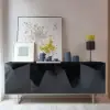 Modern 180 cm Glossy Black Wood Sideboard with Cabinets & Adjustable Shelves – Buffet Kitchen Cabinet