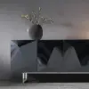 Modern 180 cm Glossy Black Wood Sideboard with Cabinets & Adjustable Shelves – Buffet Kitchen Cabinet