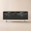 Modern 180 cm Glossy Black Wood Sideboard with Cabinets & Adjustable Shelves – Buffet Kitchen Cabinet