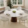 Round Dining Table Sintered Stone Top Wooden Base for 6 Mid-Century Modern