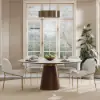 Round Dining Table Sintered Stone Top Wooden Base for 6 Mid-Century Modern