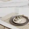 Round Dining Table Sintered Stone Top Wooden Base for 6 Mid-Century Modern