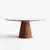 Round Dining Table Sintered Stone Top Wooden Base for 6 Mid-Century Modern