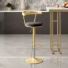 Modern Black Swivel & Adjustable Bar Height Stool with Backrest & Velvet Upholstery