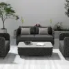 Picture of Martic Modern Aluminium & Rope & Faux Marble Top Outdoor Patio Coffee Table in Black