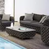 Picture of Martic Modern Aluminium & Rope & Faux Marble Top Outdoor Patio Coffee Table in Black