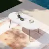 Picture of 6 - Person Oval Faux Marble Top & Aluminium Outdoor Patio Dinning Table in White & Grey