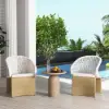 Picture of Aluminium & Rattan Outdoor Patio Dining Armchair Chair in White & Khaki (Set of 2)