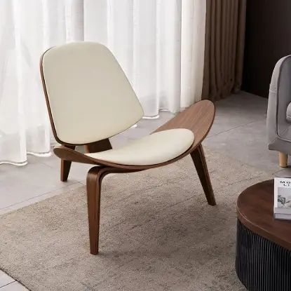 Faux Leather Tripod Slipper Accent Chair with Wooden Legs – White