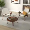 Faux Leather Tripod Slipper Accent Chair with Wooden Legs – White