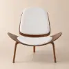Faux Leather Tripod Slipper Accent Chair with Wooden Legs – White