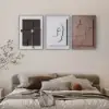3 Pieces Japandi Canvas Wall Art Print Hanging Wall Decor Set with Rectangle Frame