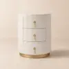 Sintered Stone Top 3-Drawer Round Velvet Bedside Table – White Nightstand Storage