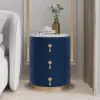 Sintered Stone Top 3-Drawer Round Velvet Bedside Table – Blue Nightstand Storage