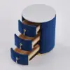 Sintered Stone Top 3-Drawer Round Velvet Bedside Table – Blue Nightstand Storage