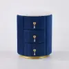 Sintered Stone Top 3-Drawer Round Velvet Bedside Table – Blue Nightstand Storage
