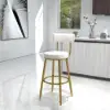 Round White Bar Height Stool Velvet Upholstery with Back & Footrest for Kitchen Island