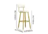 Round White Bar Height Stool Velvet Upholstery with Back & Footrest for Kitchen Island
