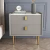 Sintered Stone Top 2-Drawer Leather Bedside Table – Nightstand Drawers Pu