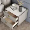 Sintered Stone Top 2-Drawer Leather Bedside Table – Nightstand Drawers Pu