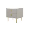 Sintered Stone Top 2-Drawer Leather Bedside Table – Nightstand Drawers Pu