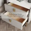 Sintered Stone Top 2-Drawer Leather Bedside Table – Nightstand Drawers Pu