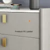 Sintered Stone Top 2-Drawer Leather Bedside Table – Nightstand Drawers Pu