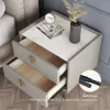 Sintered Stone Top 2-Drawer Leather Bedside Table – Nightstand Drawers Pu