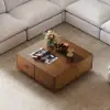 Picture of 90 cm Distressed Pine Wood Square Coffee Table with 4 Drawers