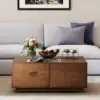 Picture of 90 cm Distressed Pine Wood Square Coffee Table with 4 Drawers